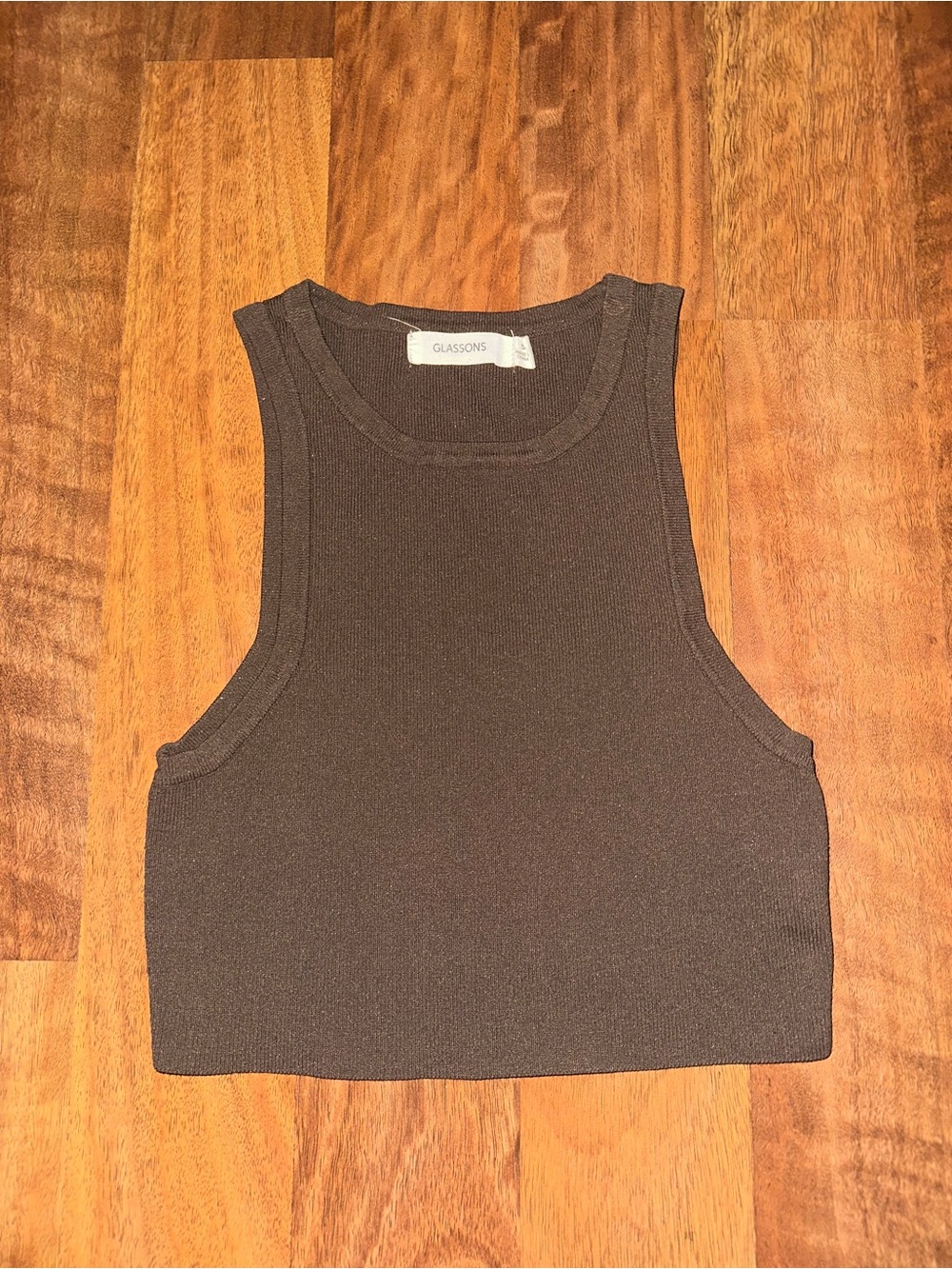 Glassons Women's Brown Ribbed Crop Tank Top
